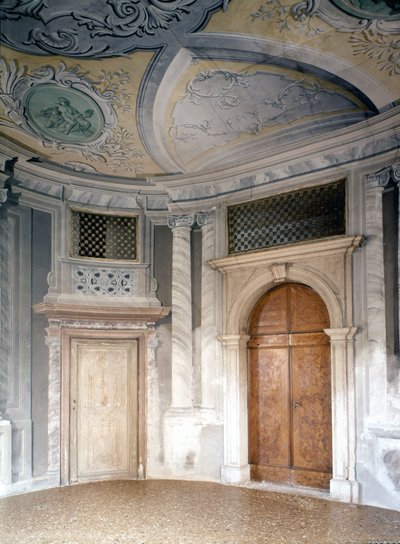 Ospedaletto. Huone, jossa Vivaldi (1678 - 1741) pelasi. Venetsia. Filharmoniset orvot lauloivat porttien takana. tekijältä Italian School