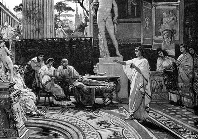 Runoilija Vergilius (70 eKr. - 19 eKr.) väittää "Eneidin" roomalaiselle ritari Mechaenille. Kuvitus Francesco Pogliaghi, "" Storia d