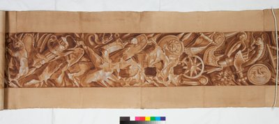 Kolme piirustusta antiikkisen jälkeen, n. 1750 (ruskealla pesulla korotettu sivellinpiirros mustalla liidulla) tekijältä Italian School