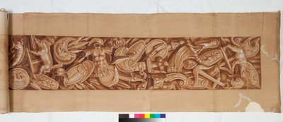 Kolme piirustusta antiikkisen jälkeen, n. 1750 (ruskealla pesulla korotettu sivellinpiirros mustalla liidulla) tekijältä Italian School