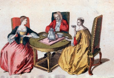 Kolme venetsialaista aatelista nauttimassa suklaakaiverruksesta 1700-luvun Venetsiasta, Correr-museo tekijältä Italian School