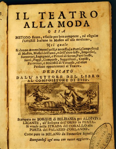 Teatro della Modan nimisivu, kirjoittanut Benedetto Marcello (litho) tekijältä Italian School
