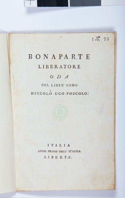 Niccolo Ugo Foscolon (1778-1827) Bonaparte Liberatoren nimisivu, alkuperäinen painos, 1797 (painettu paperi) tekijältä Italian School