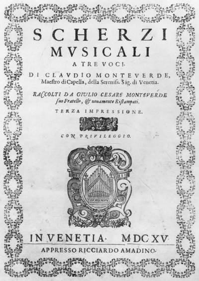 Claudio Monteverdin (1567-1643) Scherzi Musicalin nimisivu 1615 tekijältä Italian School