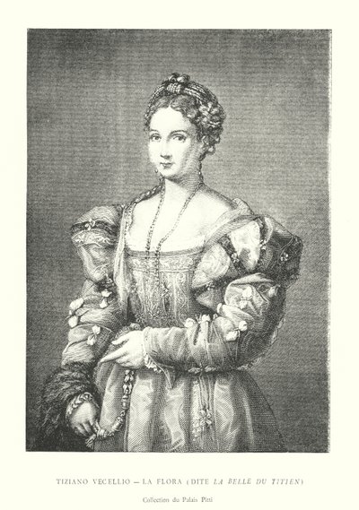 Tiziano Vecellio, La Flora, Dite La Belle du Titien, Collection du Palais Pitti (kaiverrus) tekijältä Italian School