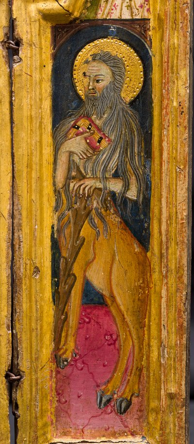 Triptyykki: Pyhä Antonius abbedissa, Pyhä Paavali erakko ja Pyhä Onofrius, yksityiskohta, 1400-luvun puoliväli (tempera paneelilla). tekijältä Italian School