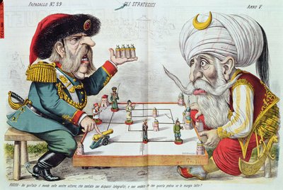 Turkki ja Venäjä pelaavat strategiapeliä elokuvasta Le Perroquet, 1877 tekijältä Italian School