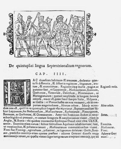 Useita kieliä, kuvitus Olaus Magnuksen (1490-1558) teoksesta Northern Nations, julkaistu Roomassa, 1555 tekijältä Italian School