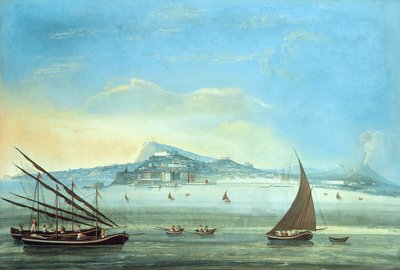 Näkymä Napoliin (guassi paneelissa) (katso myös 207963, 207965, 207966) tekijältä Italian School