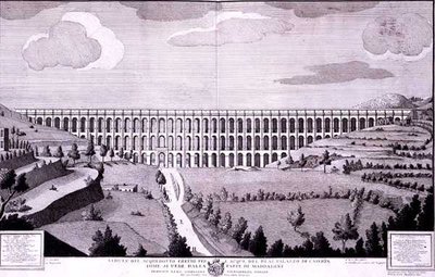 Näkymä akveduktille, joka kuljettaa vettä Palazzo di Casertaan Maddalonista (kaiverrus) tekijältä Italian School