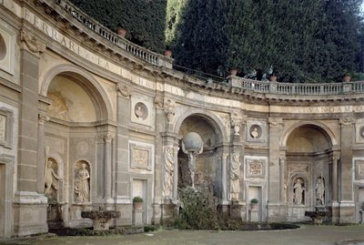 Näkymä Teatro dellAqualle (vesiteatteri), jonka on suunnitellut Giacomo della Porta (1532-1602) valmistui Giovanni Fontana (1540-1614) ja Carlo Maderno (1556-1629) 1601 tekijältä Italian School