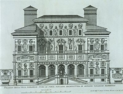 Näkymä Villa Borghesen julkisivusta Roomassa tekijältä Italian School