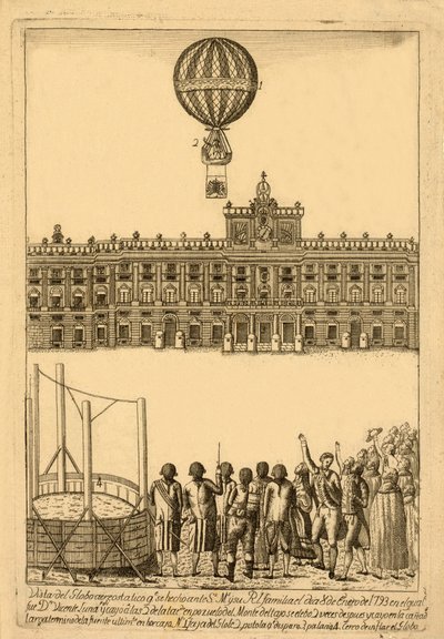 Vista del globus aerostàtic que. es fet davant , pub. 1793. tekijältä Italian School