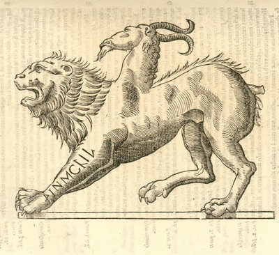kuva Monstrosae cuiusdam Chimaeraesta Aldrovandis History of Monsters , 1642 tekijältä Italian School