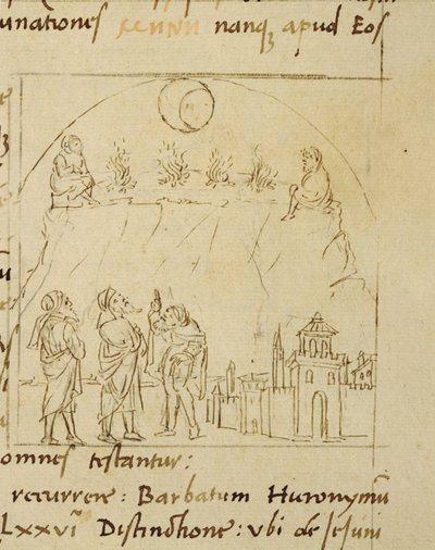 Ms.LAT.446 fol.2v Viisaat tutkivat tähtien liikettä määrittääkseen pääsiäisen tarkan päivämäärän, pyhiinvaeltajan priscian Ortopaschasta. tekijältä Italian School Italian School