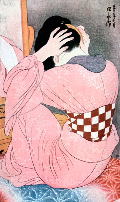"A Girl Dressing her Hair" tai "Nainen, jolla on alustaka", vuodelta 1921. tekijältä Ito Shinsui