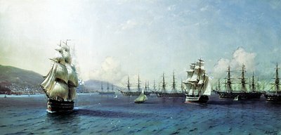 Mustanmeren laivasto Theodosianlahdella juuri ennen Krimin sotaa tekijältä Ivan Aivazovsky