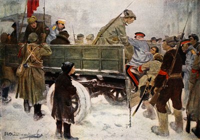 Kenraalien pidättäminen vallankumouksen aikana helmikuussa 1917 (värinen lito) tekijältä Ivan Alexeyevich Vladimirov
