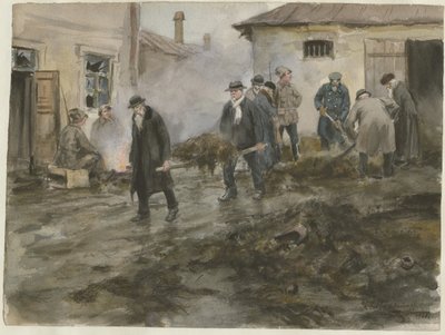 Porvaristo puhdistamassa tallia vesivärisarjasta Venäjän vallankumous, 1920 tekijältä Ivan Alexeyevich Vladimirov