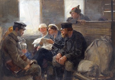 Bolshevikkien ryhmä junassa: Vladimirov, Ivan Aleksejevitš (1869-1947). Öljy puulle tekijältä Ivan Alexeyevich Vladimirov