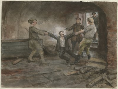 Pidätetty ja teloitettu mies Venäjän vallankumouksen vesivärisarjasta 1919 tekijältä Ivan Alexeyevich Vladimirov