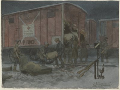 Sotilaat ryöstävät rautatievaunua akvarellisarjasta Venäjän vallankumous, 1922 tekijältä Ivan Alexeyevich Vladimirov