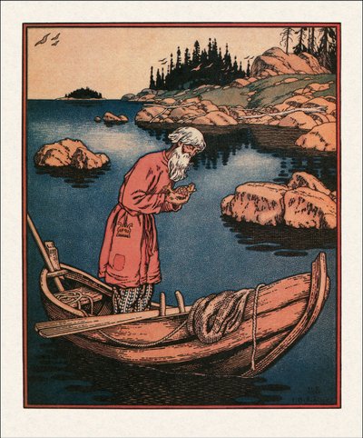 Kuvitus Kalastajan ja kalan tarinaan par Bilibin, Ivan Yakovlevich (1876-1942) tekijältä Ivan Yakovlevich Bilibin