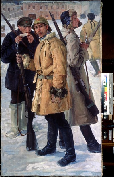 ""Puna-armeijan sotilaat"" Ivan Drozdovin (1880-1939) maalaus 1918 Valtion keskustykistömuseo, Pietari tekijältä Ivan Georgievich Drozdov