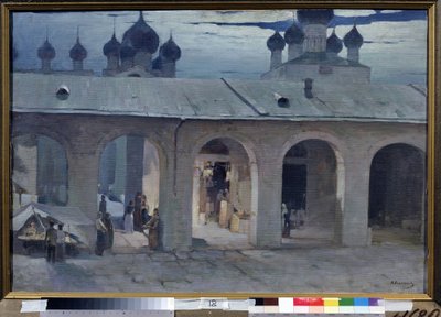 "Gallery Marchande au Kremlin de Rostov" Maalaus dYvan Kalmykov (1866-1925) Artikkeli Ulkoilmamuseo Rostovin Kreml, Rostov tekijältä Ivan Kalmykov