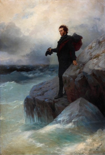 Hyvästi, vapaa elementti, oi Meri! Aleksanteri Pushkin Mustallamerellä, 1877. tekijältä Ivan Konstantinovich Aivazovsky