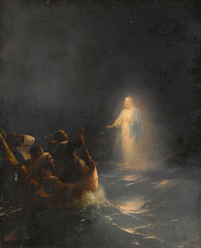 Jeesus kävelee veden päällä - Jeesus kävelee veden päällä, kirjoittanut Aivazovsky, Ivan Konstantinovich (1817-1900). öljy kankaalle tekijältä Ivan Konstantinovich Aivazovsky
