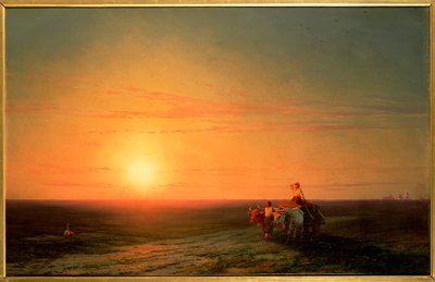 Talonpojat, jotka palaavat pellolta auringonlaskun aikaan, 1800-luku tekijältä Ivan Konstantinovich Aivazovsky