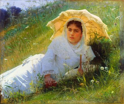 Kuuma päivä nurmikolla. Keskipäivä, 1883 tekijältä Ivan Kramskoy