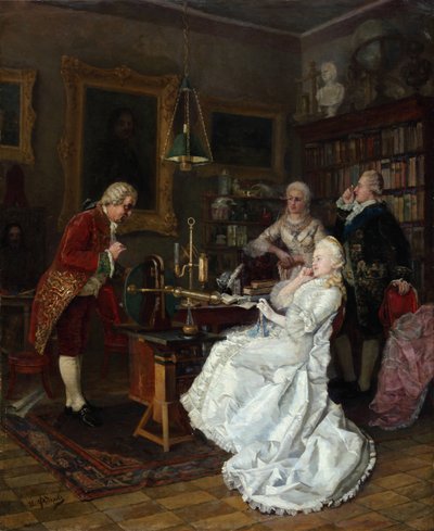 Keisarinna Katariina II vierailee tutkija Mihail Lomonosovin luona, 1884 tekijältä Ivan Kuzmich Fyodorov