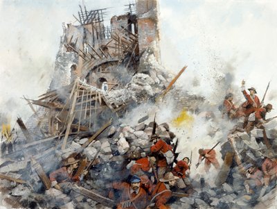 Keepin tuhoaminen, Englannin sisällissota, Scarborough Castle, 1645, c1990-2010 tekijältä Ivan Lapper