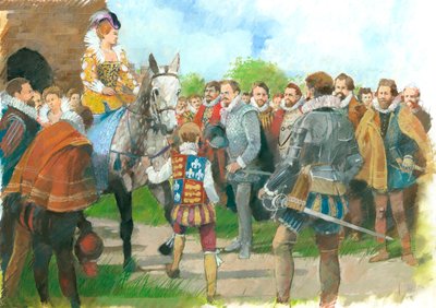 Elizabeth I toivotetaan tervetulleeksi Kenilworthin linnaan, 1570-luku, 1990-2010 tekijältä Ivan Lapper