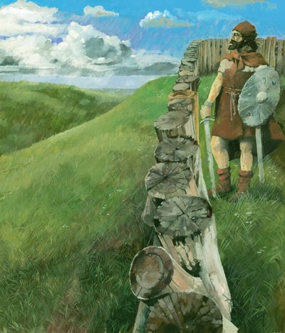 Rautakauden mies Liddington Castle Hillfortissa, Swindonissa, Wiltshiressä, 1994 tekijältä Ivan Lapper