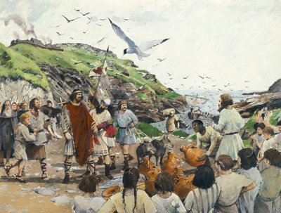 Tintagelin linna Kuningas Arthurin legendaarinen syntymäpaikka, Cornwall, Dark Ages, 1994. tekijältä Ivan Lapper