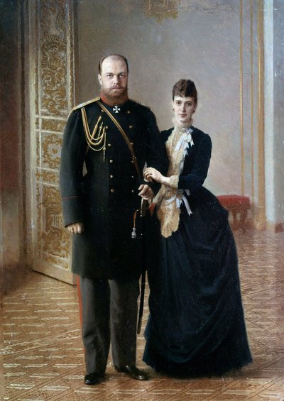 Muotokuva Venäjän tsaarista Aleksanteri III:sta (1845-1895) vaimonsa Maria Fedorovnan kanssa Ivan Nikolajevitš Kramskoin (Kramskoi) maalaus (1837-1887) tekijältä Ivan Nikolaevich Kramskoy