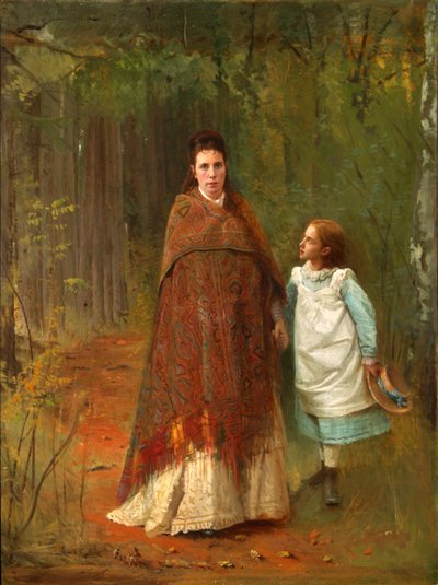 Puistossa. Taiteilijoiden vaimon ja tyttären muotokuva, 1875 tekijältä Ivan Nikolaevich Kramskoy