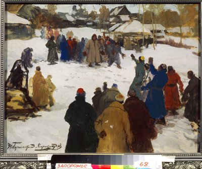 Kuvataistelu. (Nyrkkitappelu), noin 1910 (tempera kartongille). tekijältä Ivan Silych Goriuschkin Sorokopudov