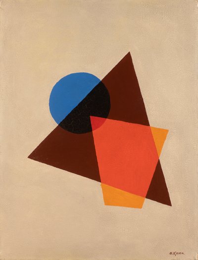 Koostumus läpinäkyvällä punaisella, ruskealla ja sinisellä, 1920. tekijältä Ivan Vassilyevich Klyun