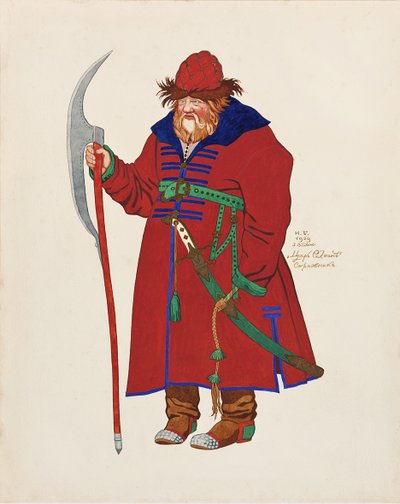 Pukusuunnittelu N. Rimski-Korsakovin oopperaan Tarina tsaari Saltanista, 1929 tekijältä Ivan Yakovlevich Bilibin
