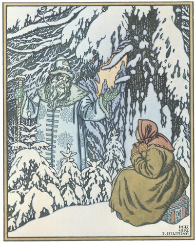 Kuvitus sadulle Morozko, 1932 tekijältä Ivan Yakovlevich Bilibin