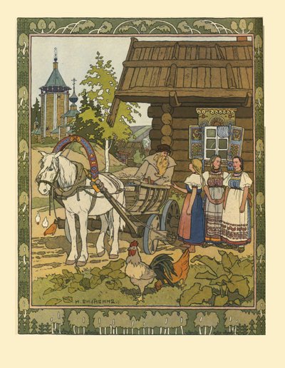 Kuvitus satuun Finist-haukkan sulka, 1901-1902 tekijältä Ivan Yakovlevich Bilibin