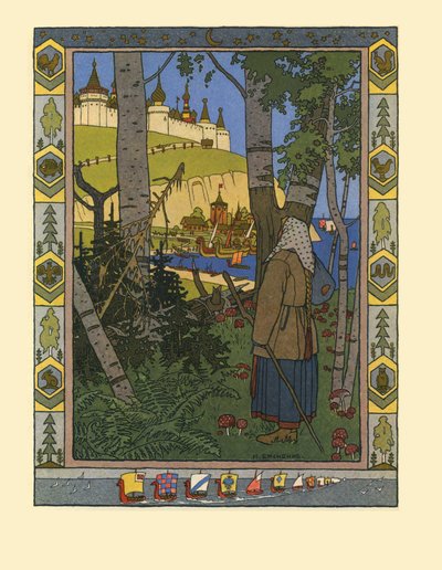 Kuvitus satuun Finist-haukkan sulka, 1901-1902 tekijältä Ivan Yakovlevich Bilibin