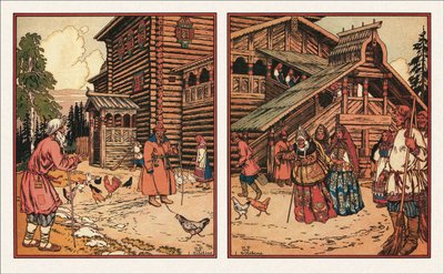 Kuvitus Tarinaan kalastajasta ja kalasta, 1933 tekijältä Ivan Yakovlevich Bilibin