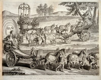 Apollon vaunut - Ote albumista "Masque royal" (Mascara real) - Kuparikaiverrus A J De Fehrt (Defehrt) (1723-1774) tekijältä J.A. Defehrt