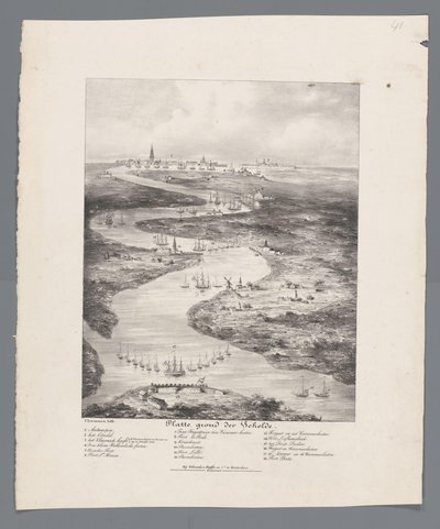 Walk of the Scheldt Fort Bathista Antwerpeniin, 1832 Scheldtin kartta (otsikko esineessä) tekijältä J.B. Clermans