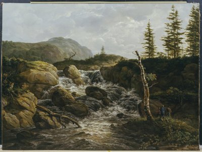 Vuoristoinen maisema ja vesiputous, Norja tekijältä Johan Christian Dahl
